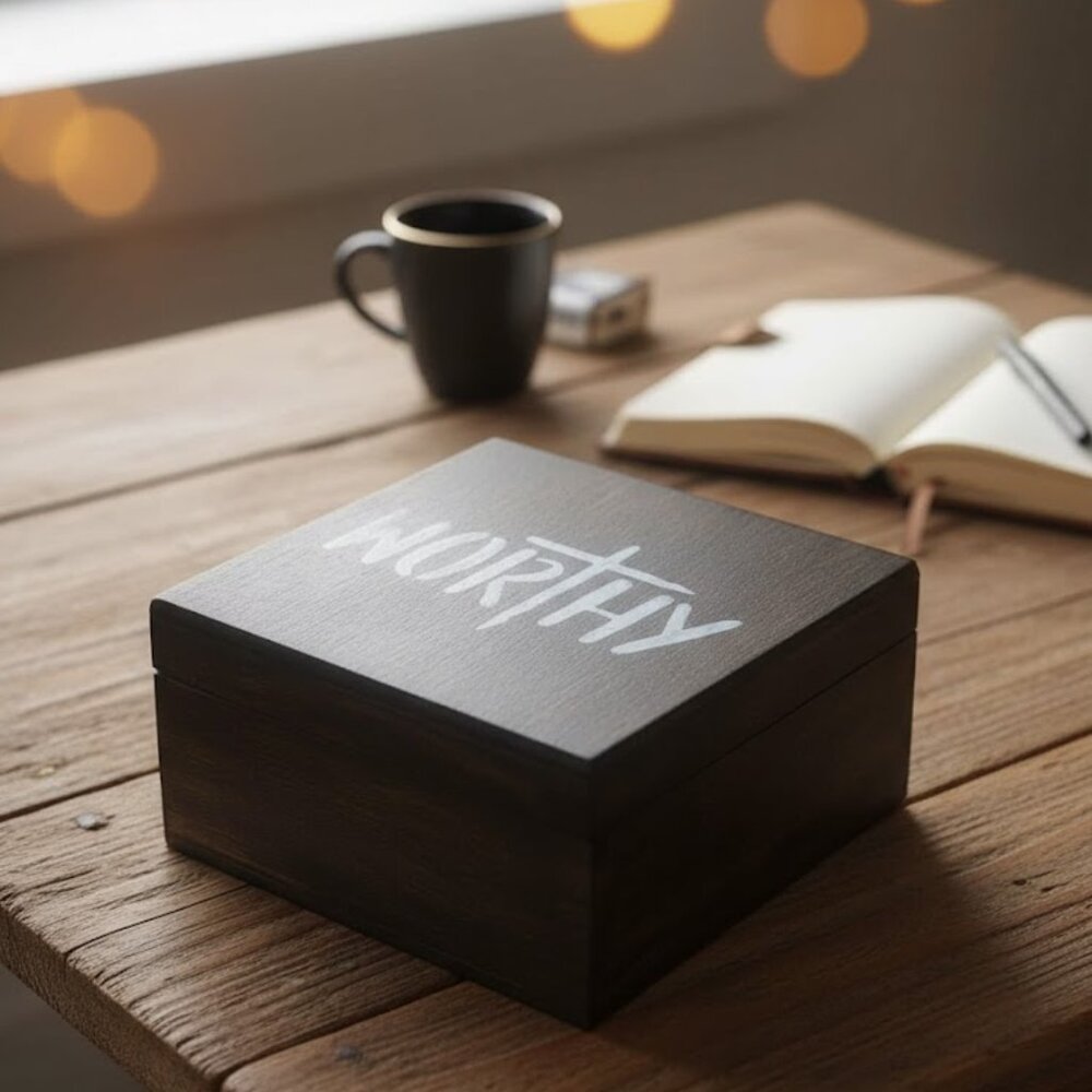 Wooden Gift Box with 'WORTHY' Inscription